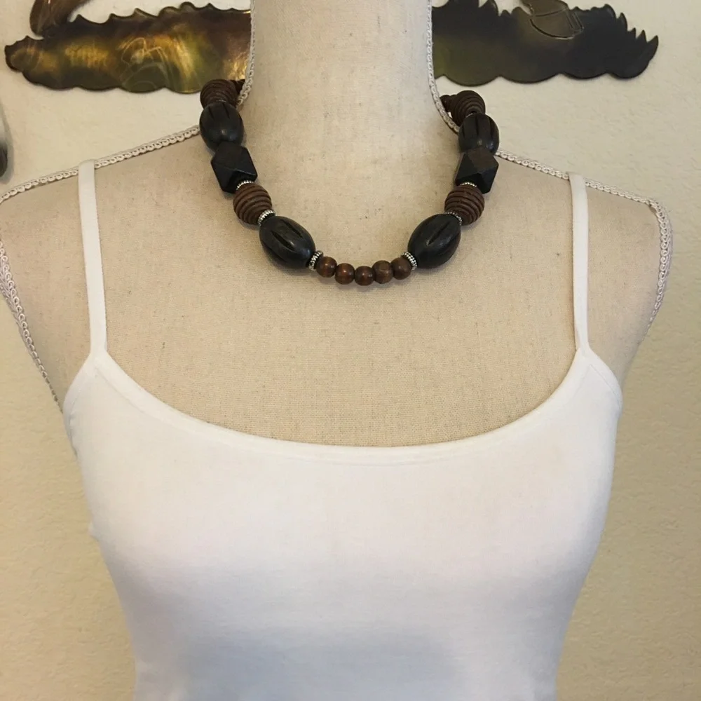 Multi shape wood bead chunky style necklace